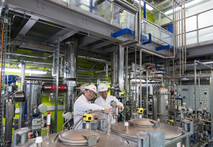 Employees at carbon capture facility. Credit: Colin Smith, Imperial College.