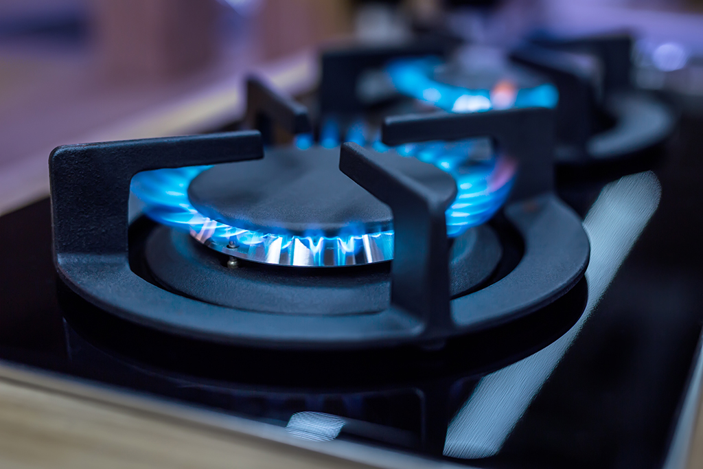 close-up of burner on gas stove